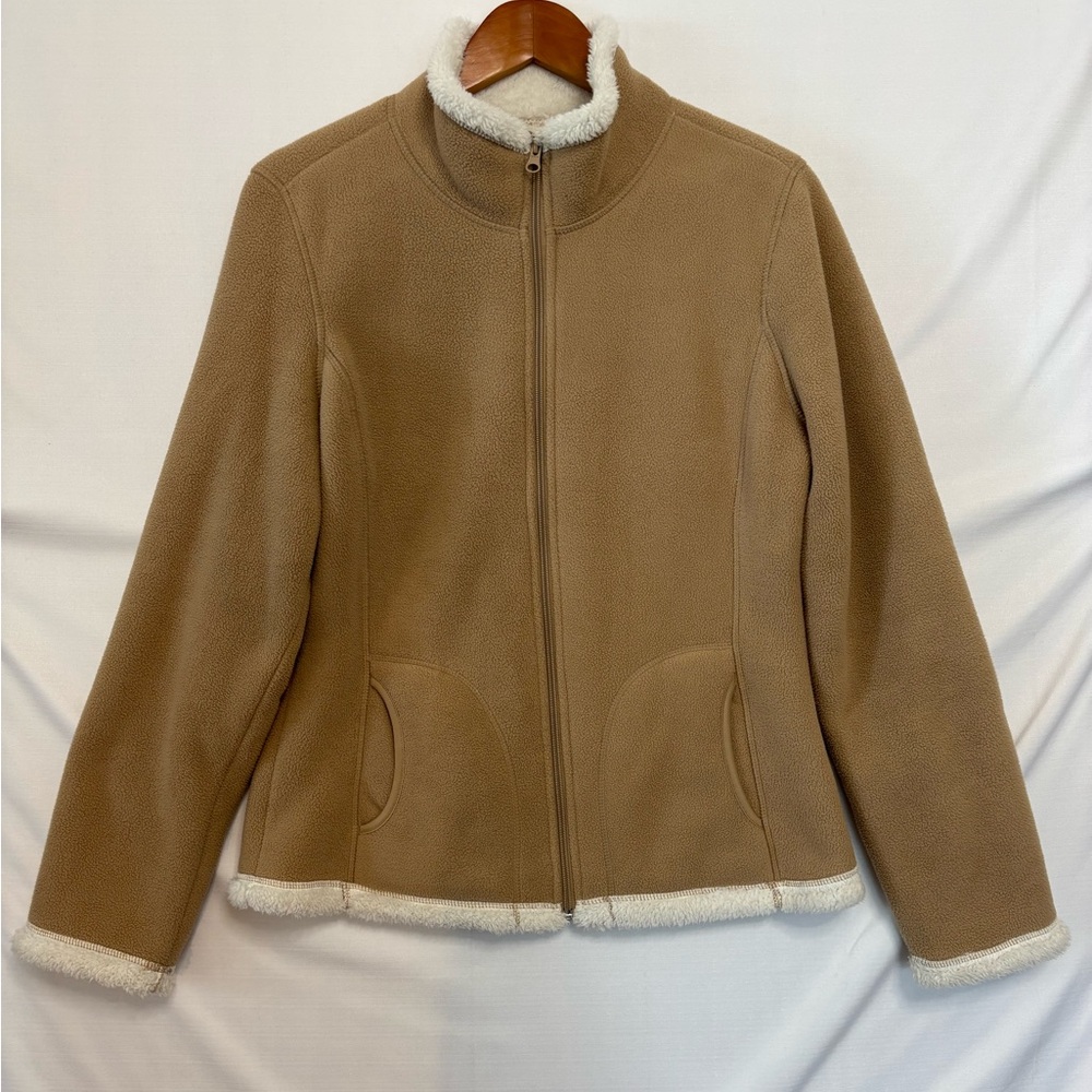 FADED GLORY Tan and White Fleece Jacket Size Medium